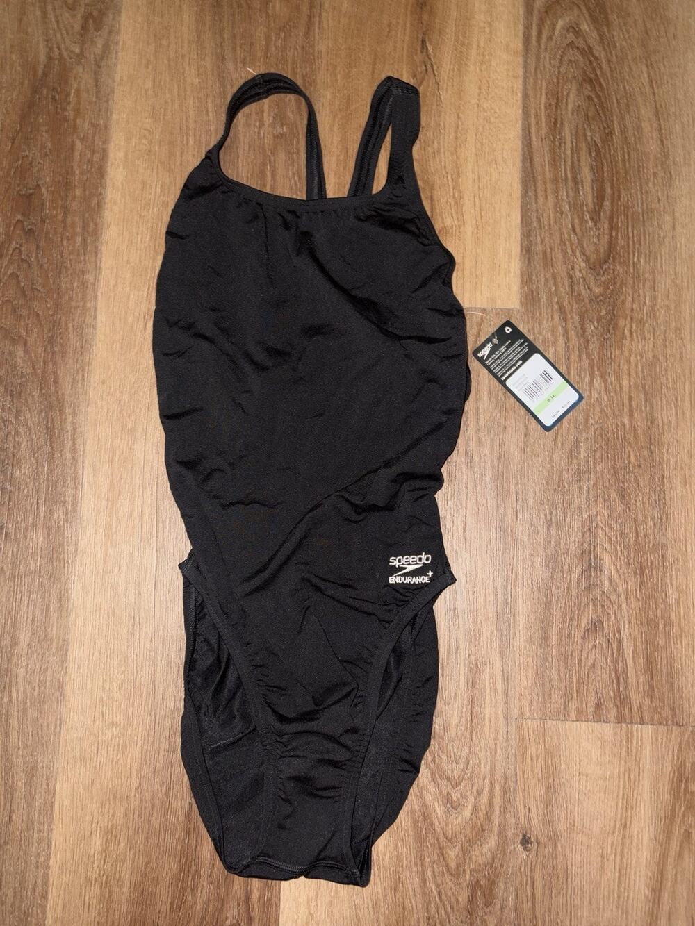 NWT Speedo Endurance+ One Piece Swimsuit Women’s Size 8/34 Team Black Racing
